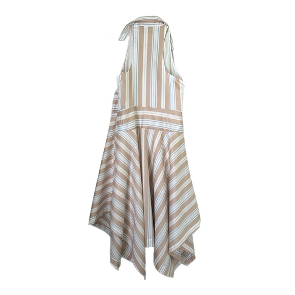 Anthropologie Maeve NWT Tan Striped Asymmetrical Wrap Shirt Dress Size 10 - Picture 6 of 12